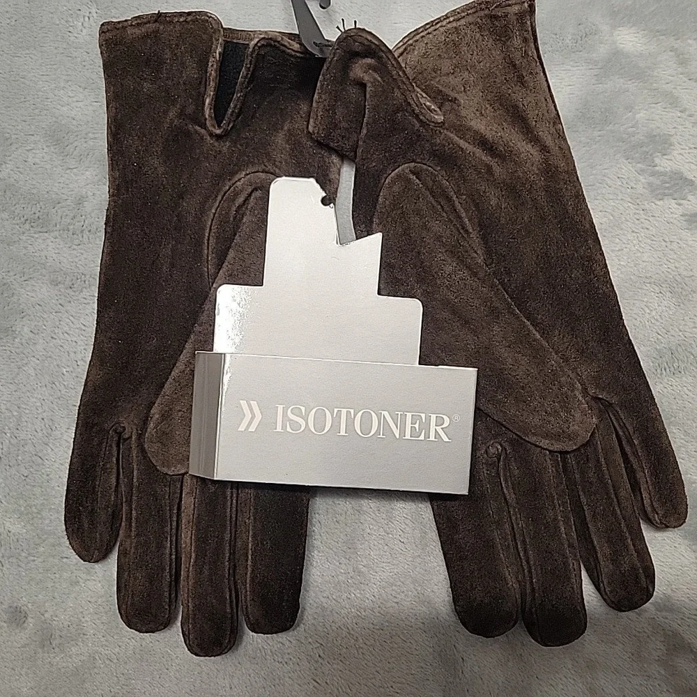 Isotoner Gloves Women Medium Brown Suede Winter Warm Soft Cold Weather Driving - Picture 3 of 6
